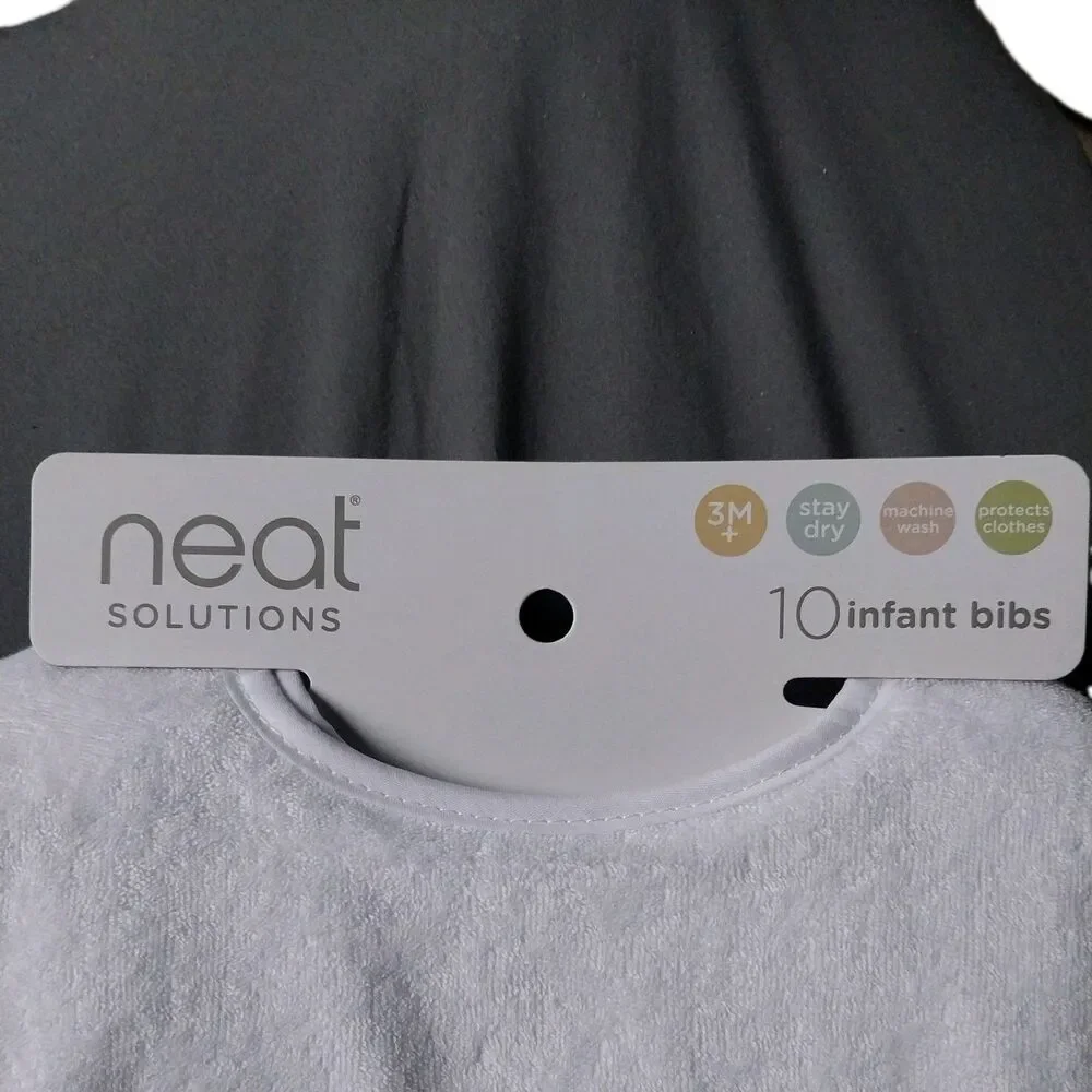 Neat Solutions Cotton Polyester Feeding Baby Bib, 10pk Unisex Bib